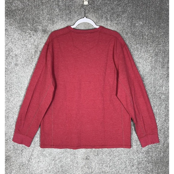 Eddie Bauer Henley Shirt Mens Size‎ XL Red Waffle Knit Long Sleeve Cotton Blend - Picture 2 of 8